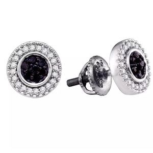 Sterling Silver Womens Black Diamond Earrings 1/4